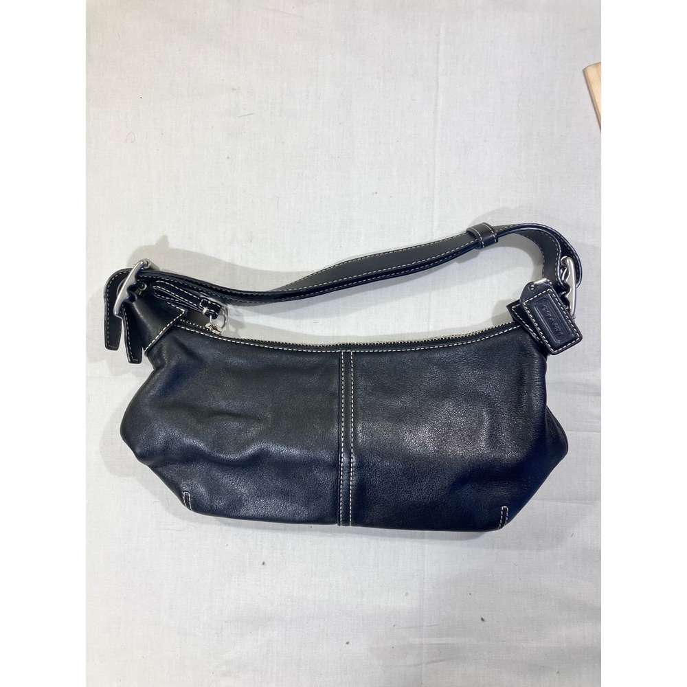 Coach Black‎ Leather Shoulder Baguette Handbag Silver Hardware - Picture 3 of 12